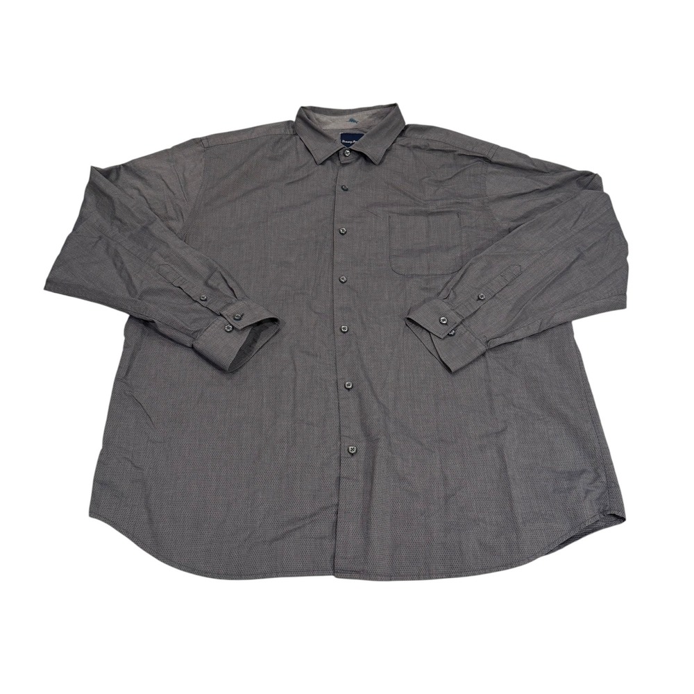 Tommy Bahama Mens 2XT Grey Micro Pattern Long Sleeve Button Up Shirt Cotton